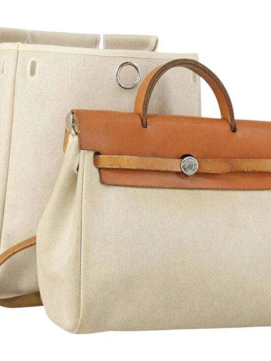Hermes Handbags - HERMES Herbag Ad PM Backpack Canvas Leather 2way Beige Silver Auth 159367